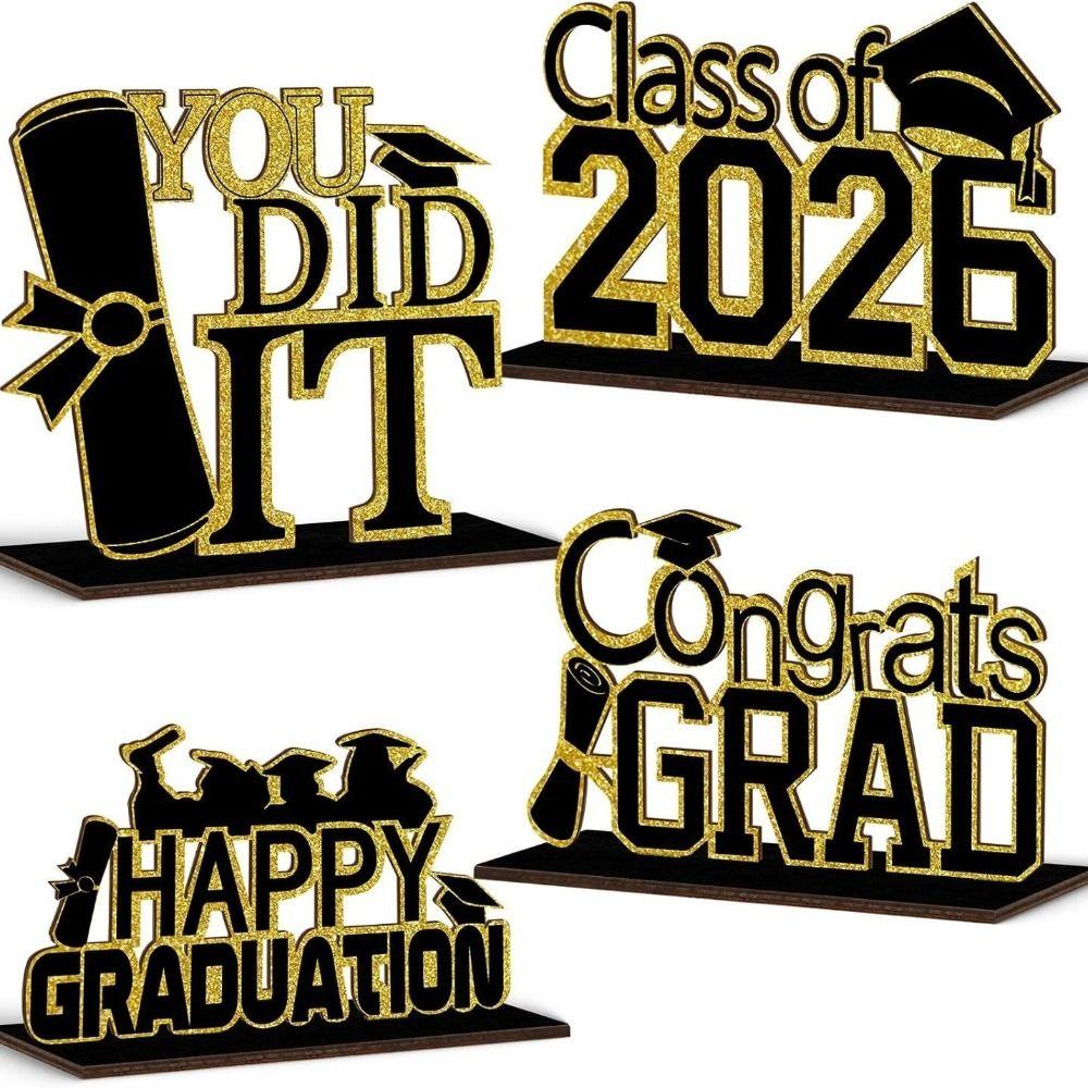 Grad Sign Wooden Bachelor Hat Wooden Letters Desktop Ornament  Tabletop Decor