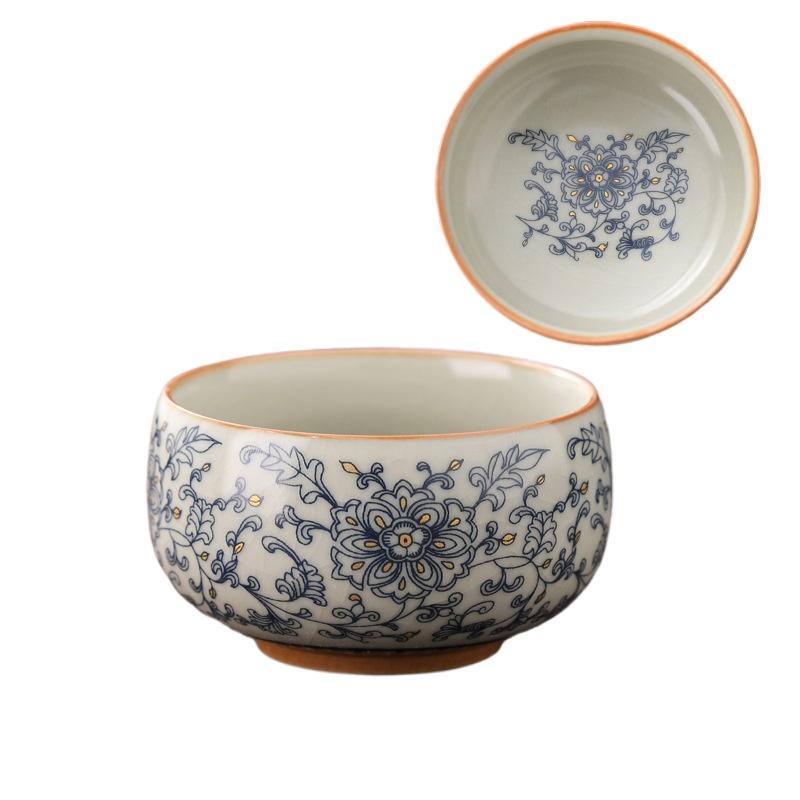 1pc  Beige Ru Kiln Master Cup Single Cup Ceramic Household Kung Fu Tea Cup Retro Blue and White Cup  Master's Cup Tea Set