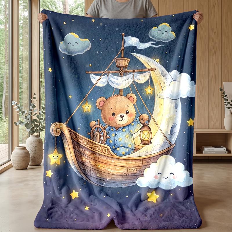 Teddy with Roses and Hearts Theme blanket Lightweight Warm Flannel Blanket Decorative Throw Blanket for Home Decoration