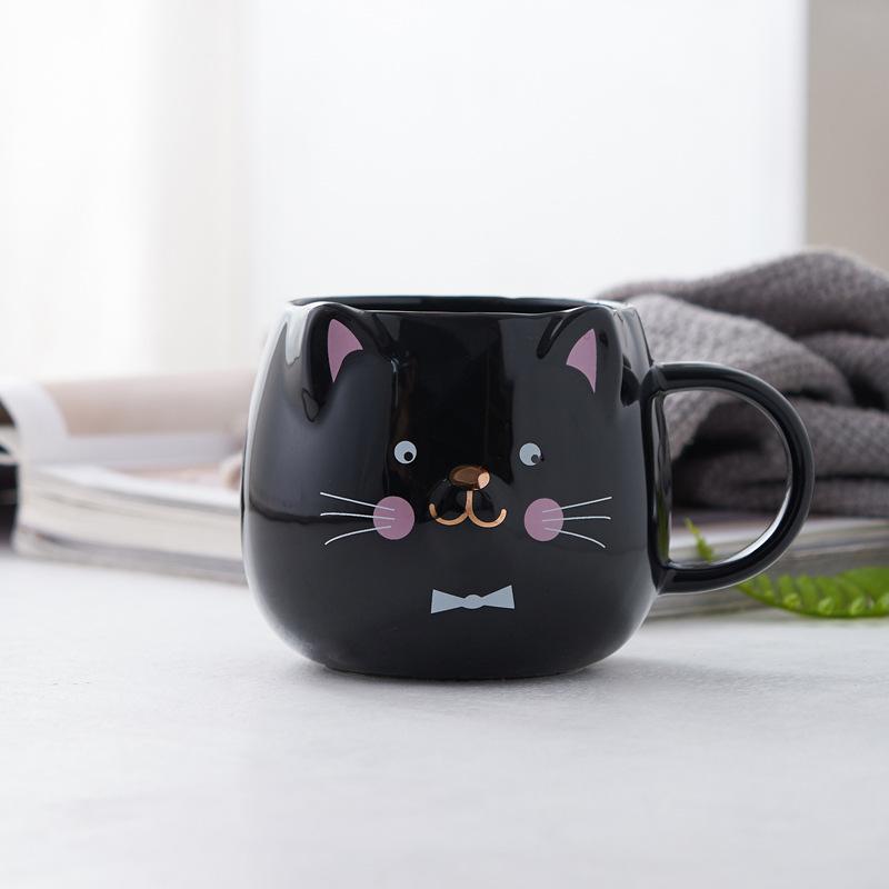 Ceașă de cafea cu capac și lingură, 500ML, cu coroană de animale din desene animate, ceașcă din ceramică pentru cuplu, cană din ceramică, ustensile de băut pentru acasă.
