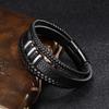 Mens Handwoven Leather Stainless Steel Bracelet Vintage Hip Hop Style Adjustable Length
