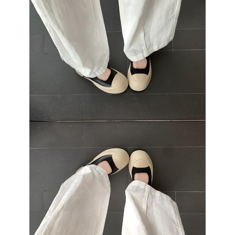 Cowhide version~ Velcro color matching little white shoes muffin platform casual Mary Jane shoes women's big head shoes