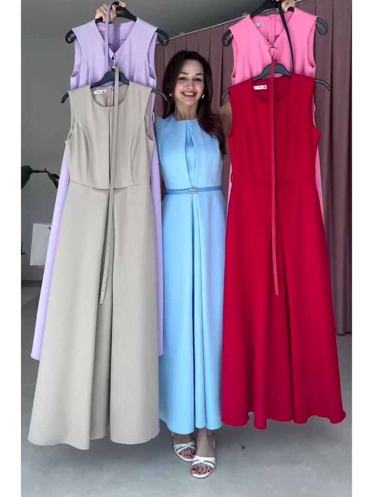 Robe sans manches pour femme, couleur unie, col rond, avec poches - Collection Été 2025