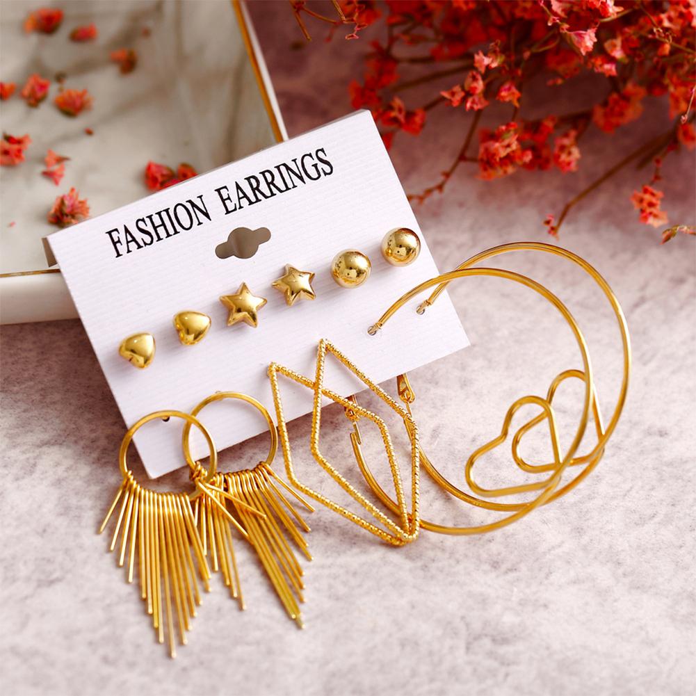 6pairs/set Women Stylish Punk Style Star Circle Tassel Earrings Set