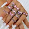 Sweet and cool pink diamond ring, love bow cold ring set.