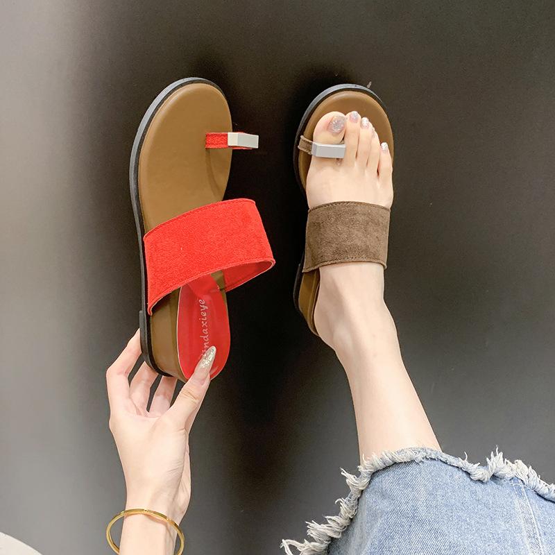 French thick-soled heightening set of toe cool slippers for women's summer wear with flat-bottomed slope heel casual vacation beach sandals