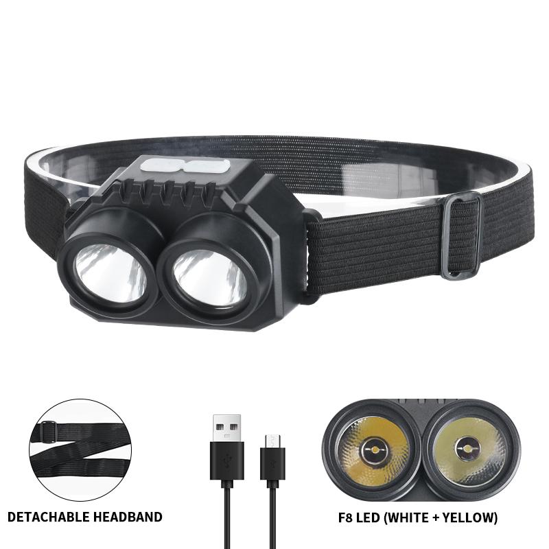 2 COB Yellow Light Dual Light Source Led Headlamp Outdoor Camping Lantern Portable Headlight Head Lamp Usb Head Flashlight Torch