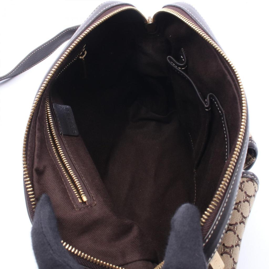 Used CELINE Macadam Shoulder Bag Canvas Leather Beige Brown Used Women