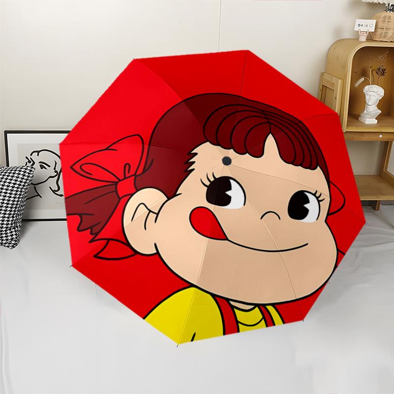 Peko Chan Print Automatic Umbrella, 8 Rib Iron Frame, Plastic Handle, Suitable for Outdoor Travel &Daily , Ideal Gift