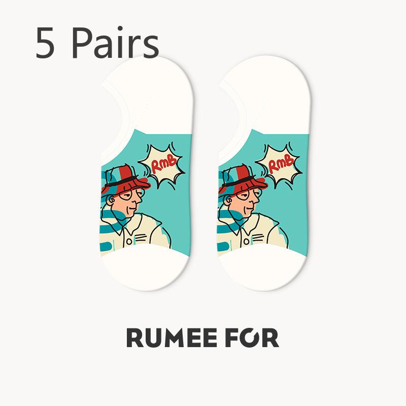 5 Pairs of Women's Summer Thin Style Shallow Mouth Non Slip Non Slip Heel Invisible Socks