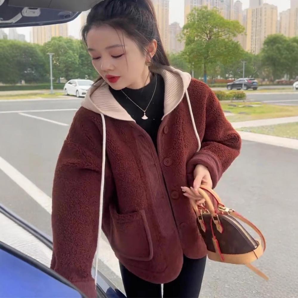 Women's Hooded Lamb Wool Coat 2024 - Casual Loose Fleece for Autumn and Winter
