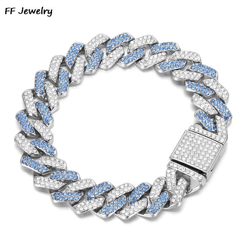Bracelet Chaîne Maille Cubaine Hip Hop Brillante 14 mm Femmes Hommes Couleur Or Strass Iced Out Bracelets Chaîne Punk Bracelet Homme Bijoux