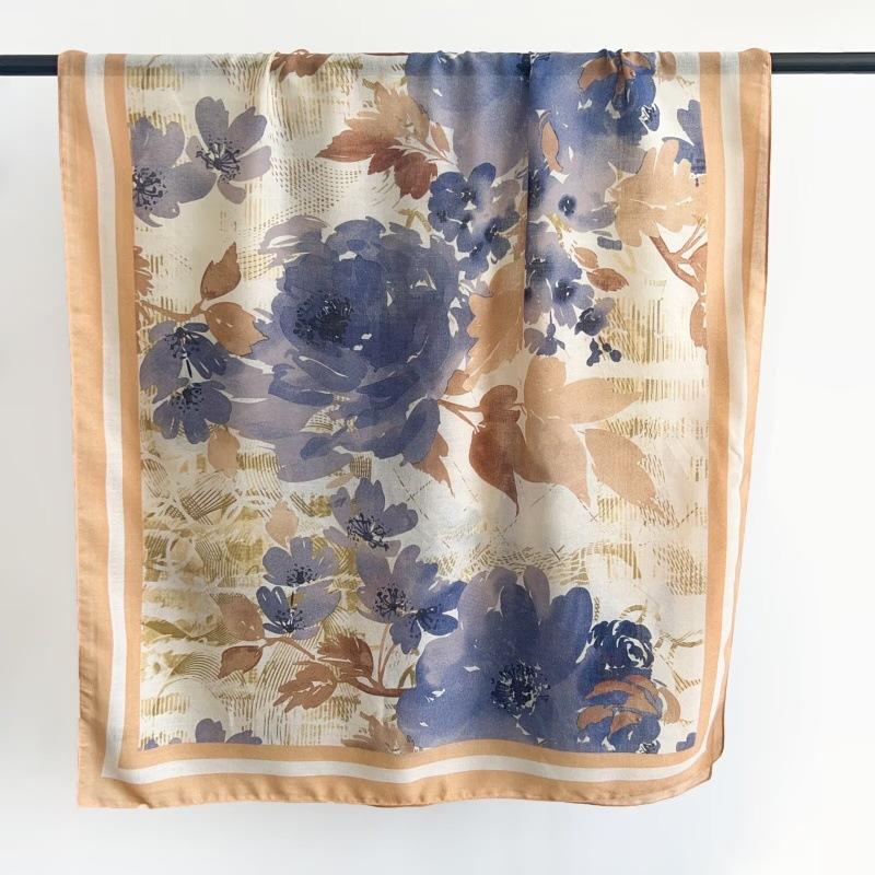 New Chinese Style Oil Painting Flower Scarf Long Silk Scarf For Travel Sun Protection