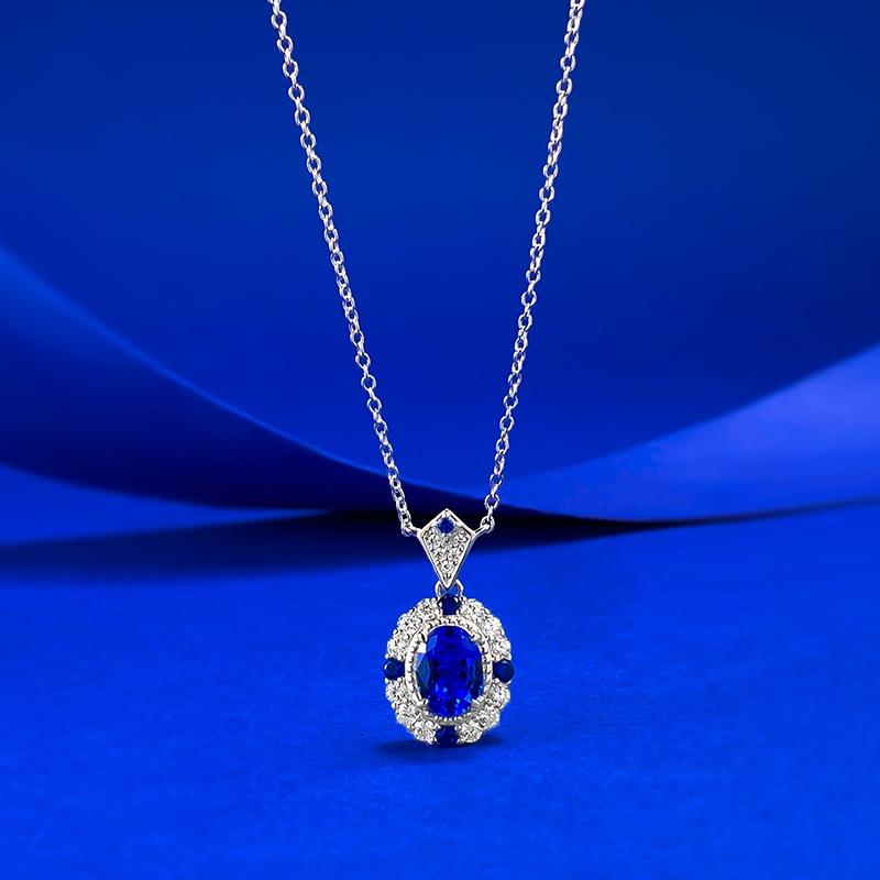 

Xian Can S925 Sterling Silver Royal Blue Pendant Necklace for Women - Elegant, High-End Clavicle Chain 925 Sterling Silver