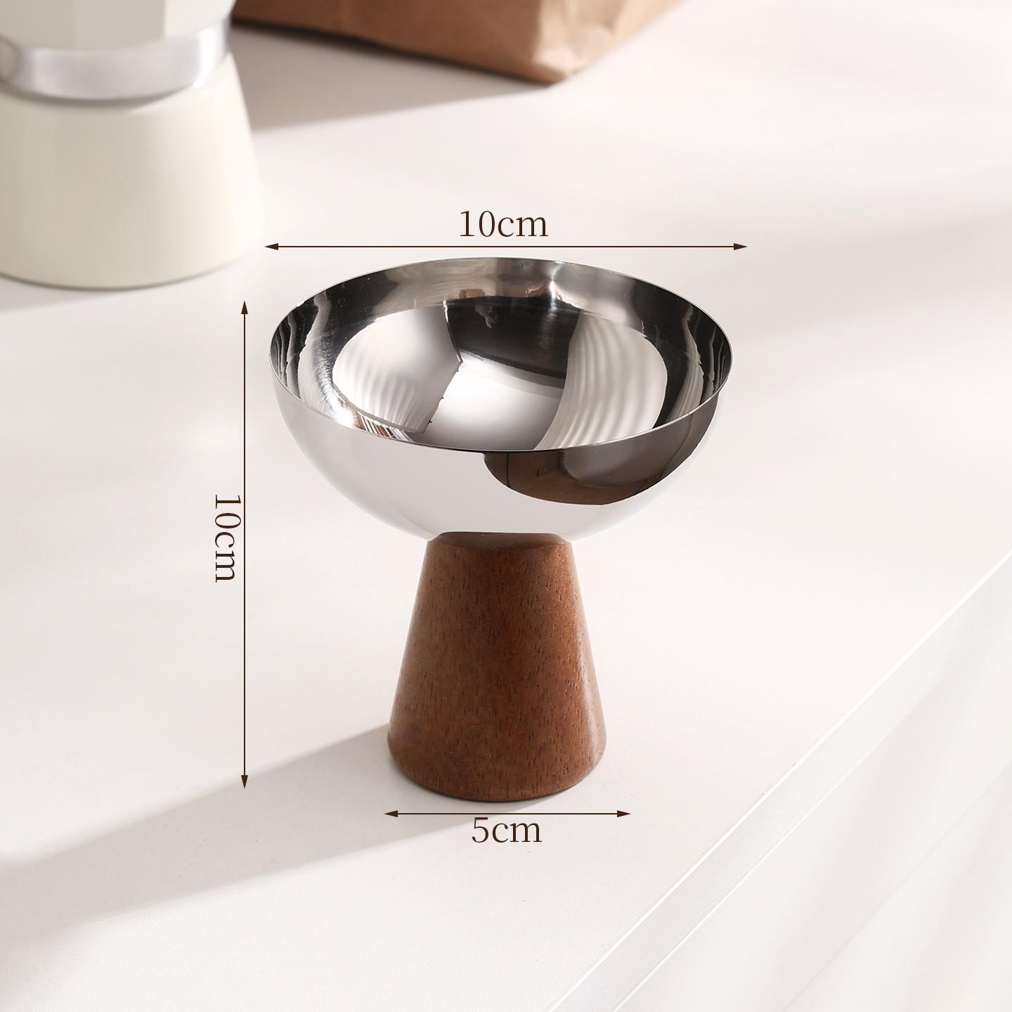 Fruit Bowl Restaurant Cake Ice Cream Desktop Stainless Steel Wooden Foot Dessert Tall Cup Dessert Bowl Decoration Storage Trays