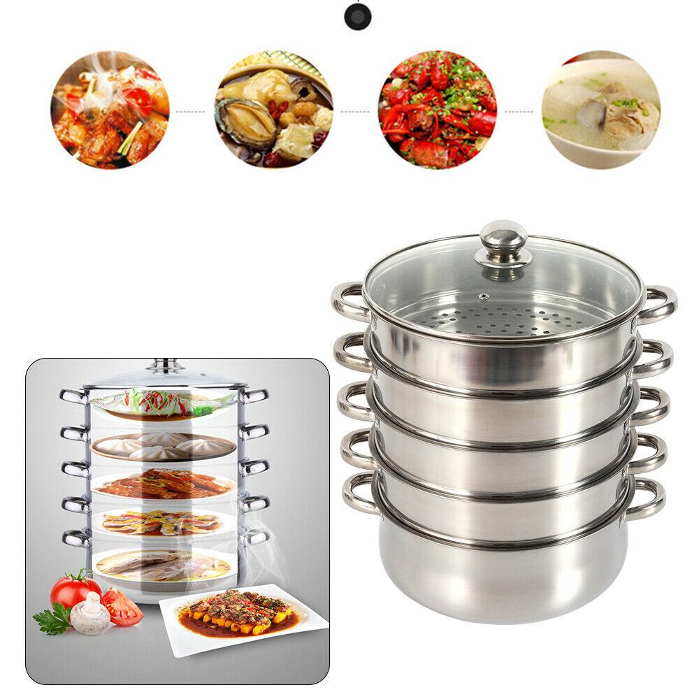 Vegetable And Rice Steamer, Stainless Steel 5 Tier Steamer Momo Maker Modak Pasta, Salad Steamer with Lid for Induction Cookers