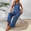 Ensemble deux pièces pour femme, haut sans manches à dos ajouré et pantalon large, tenue décontractée pour les vacances et les voyages