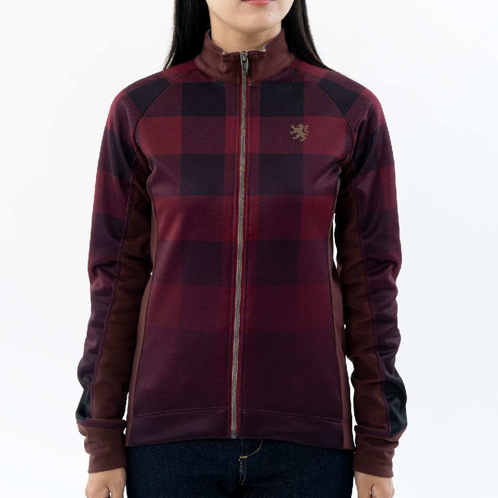 Kapelmuur Thermal Cycling Buffalo Size 38 Women's Jacket, Fall/Winter (5°C-15°C), Check, Fleece-Lined, 2-Way Stretch, Burgundy,