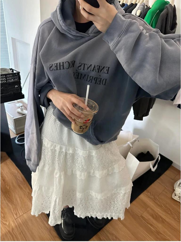 ERD Distressed Second Gen Letter Print Hooded Sweatshirt