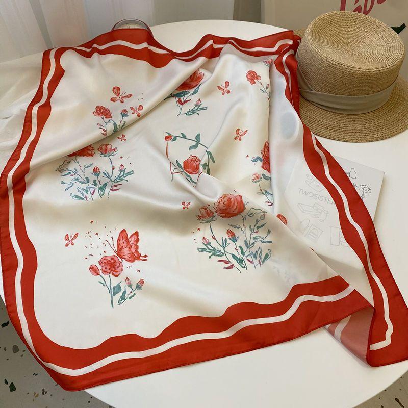 Premium Square Silk Scarf for Women: Original Design with High-transparency Tech Elegant Texture Decorative Neck Scarf & Headscarf