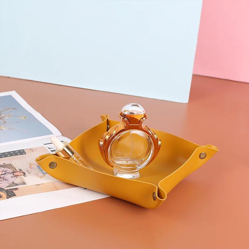 

Nordic Style Leather Snap Folding Storage Box Creative Table Sundries Organizer for Living Room Bedroom Jewelry Tray Home Decor жёлтый