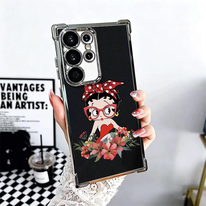 B-Bettys B-Boops Girl Plating Phone Case For Samsung Galaxy S24 S25 FE S26 Edge S23 Ultra S22 S21 Plus S20 Anti-Fall Airabag Cov