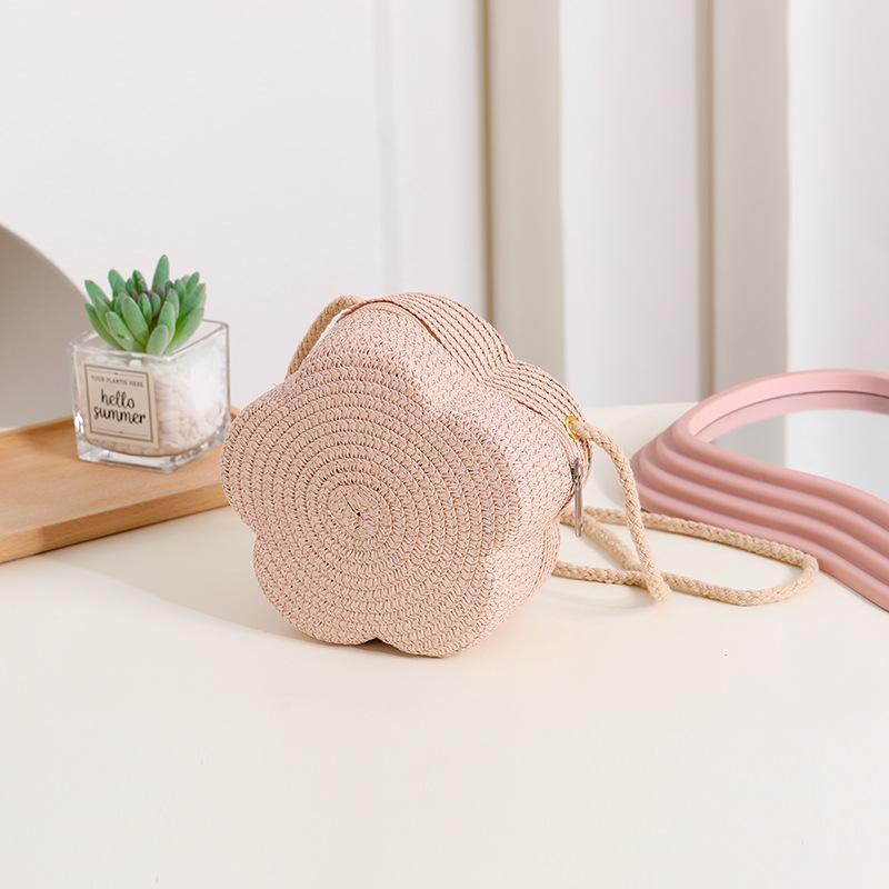 Runde Blumenform Strohtasche Damen Gewebte Crossbody Strandtasche für Damen Mädchen Rattan Umhängetaschen Bonbonfarbe Kleine Handtasche