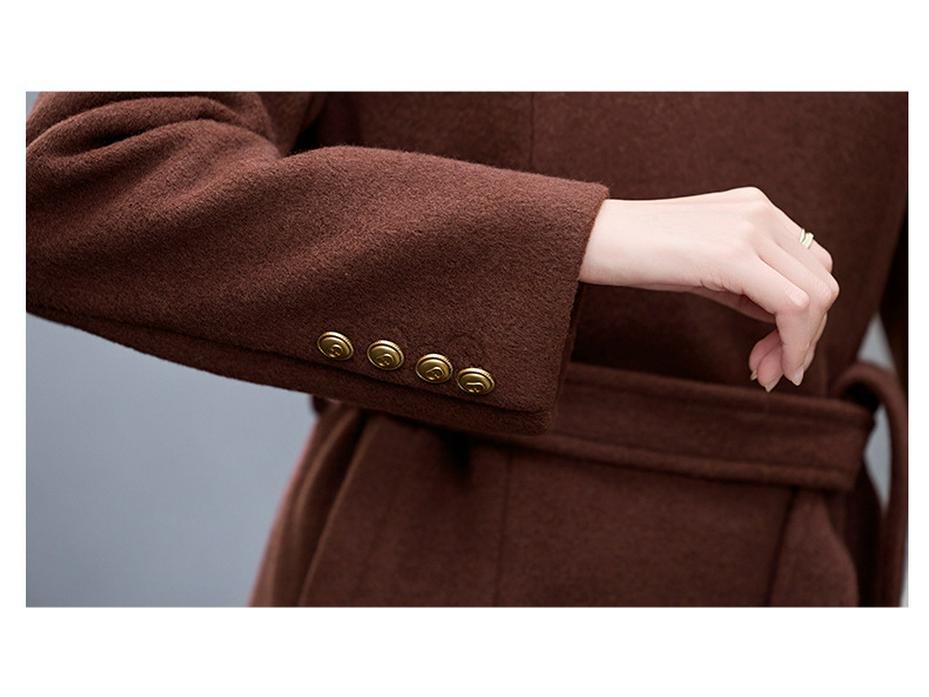 Women's Extra Long Wool Coat with Tie - Autumn/Winter Korean Fashion, Lapel Design (HR1018)