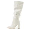 Women Pleated Patent Leather High Thick Heel Long Boots for Office Nightclub Party Wedding Banquet Catwalk Show Botas De Mujer
