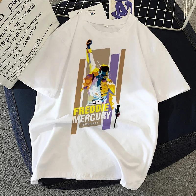 Freddie Mercury Queen Band T Shirts Women 90's Graphic Rock Top Tees Female Harajuku Vintage T-shirt Fashion Streetwear Tshirt