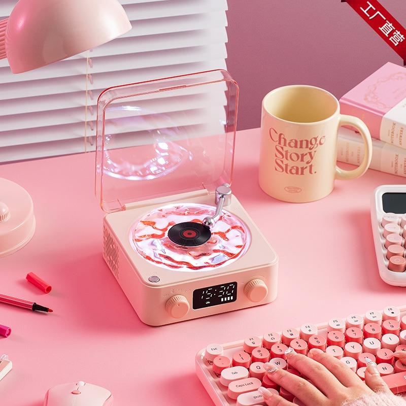 Retro Turntable Speaker With White Noise Wireless Bluetooth Vinyl Record Player Stereo Sound RGB Projection Lamp Effect