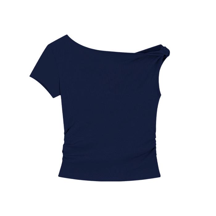 

Острая девушка Топ с открытыми плечами, желтый и белый, с нерегулярными короткими рукавами, для женщин - Летний дизайн Medium