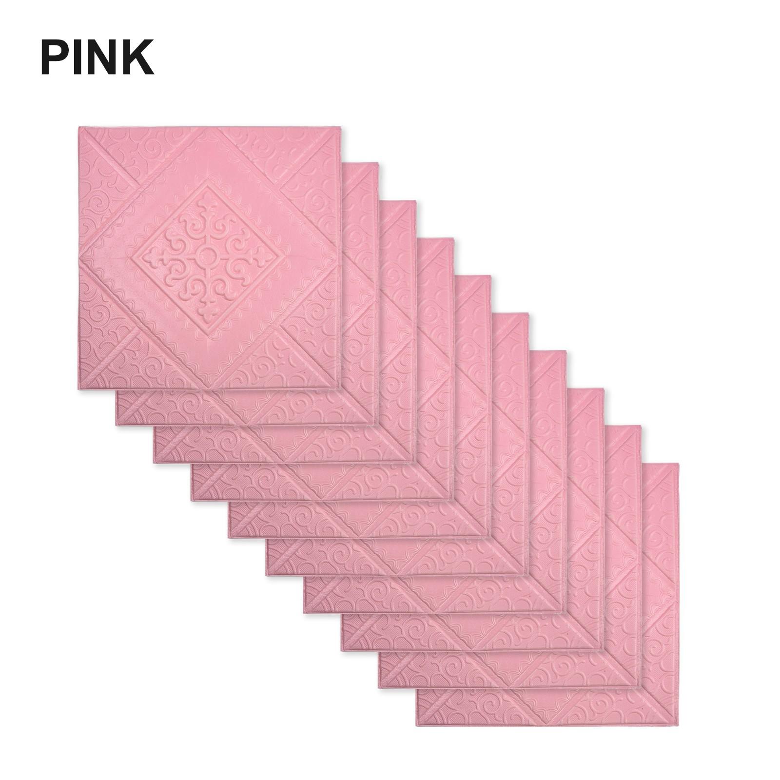

D Tile Brick Waterproof Easy Paste Foam Panel Wall Sticker Pink