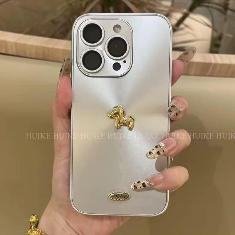 Full Coverage Silicone Phone Case With 3D Golden Horse Aurora Glitter IPhone 17 Pro Max 16 15 14 Series