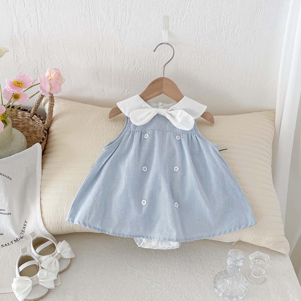 

Летний гаремный комбинезон для девочки: Модное платье с воротником Питера Пэна и большим бантом 66 cm светло-синий