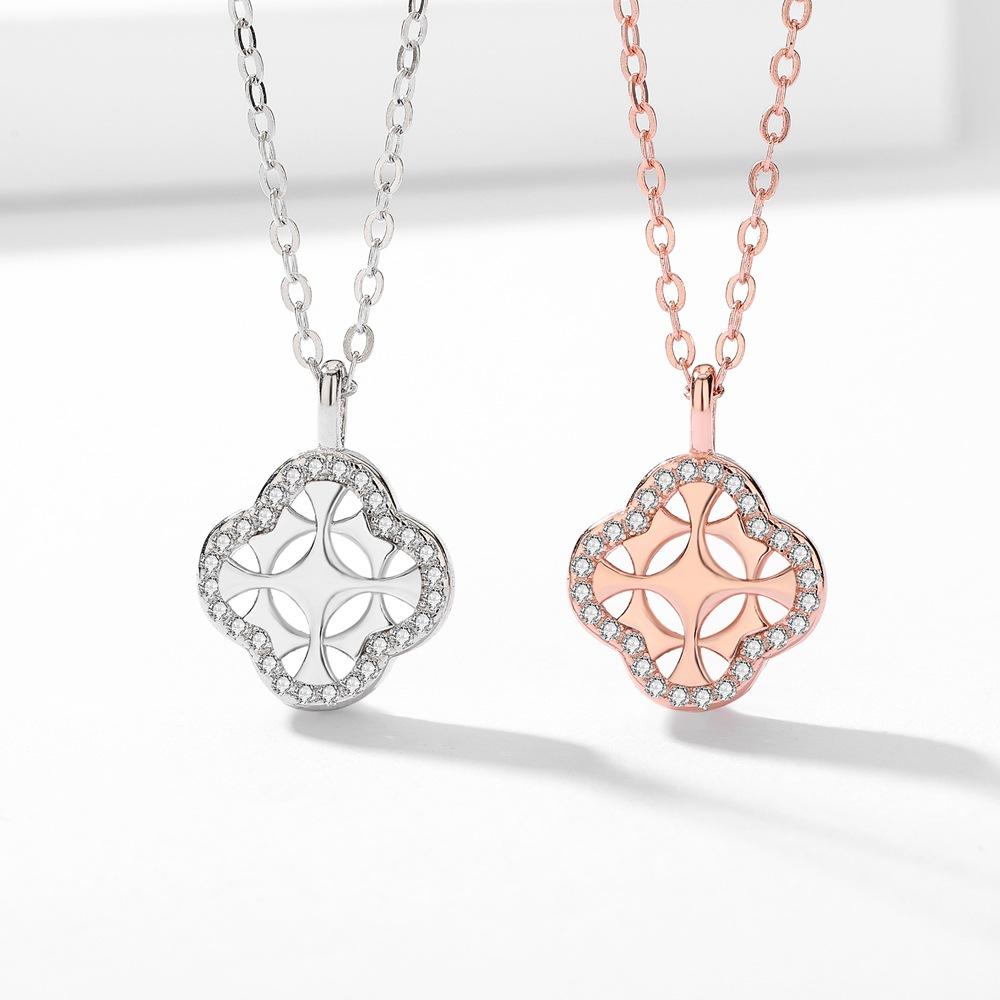 925 Sterling Silver Four-Leaf Clover Necklace Women'S 18K Rose Gold Hollow Pendant Lucky Grass Collarbone Chain