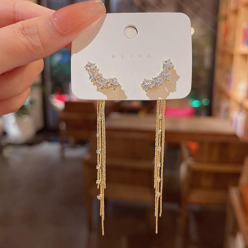 Elegant Long Tassel Zircon Star Earrings for Women