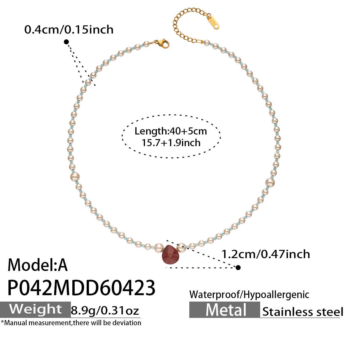 European & American Water Drop Agate Pendant Faux Pearl Beaded Necklace - Light Luxury Fashion Clavicle Chain