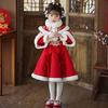 Girls' Velvet-Lined Winter Hanfu Dress - Chinese New Year Festive Outfit