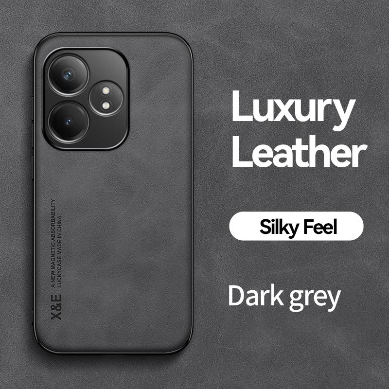 

KEYSION Роскошный ретро-чехол из искусственной кожи для Realme GT 6 6T Мягкий силиконовый + противоударный чехол для телефона из ПК для OPPO Realme GT Neo 6 SE for Realme GT 6T темно серый