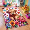 Pink Farmhouse Cow Rug with Floral and Heart Accents carpet for home sofa bedroom, gift