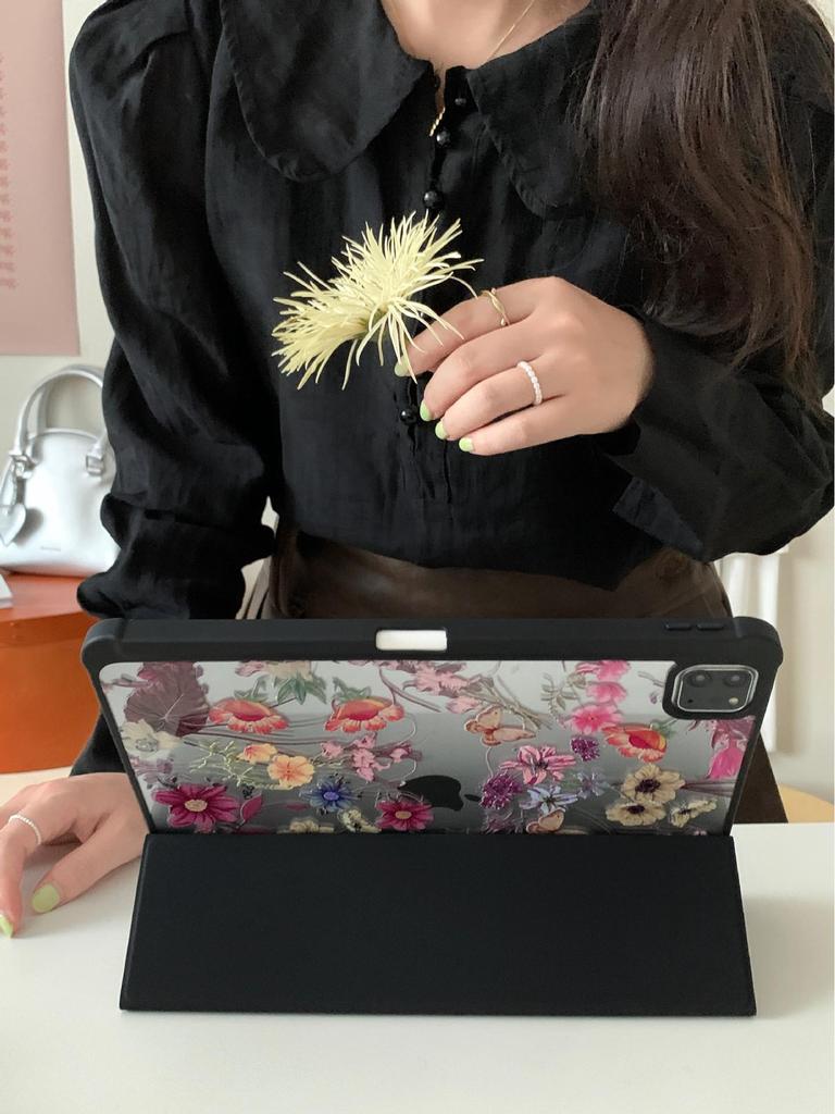 Three-Fold Oil Painting Floral iPad Mini 6 Case for 10th Gen iPad 2025