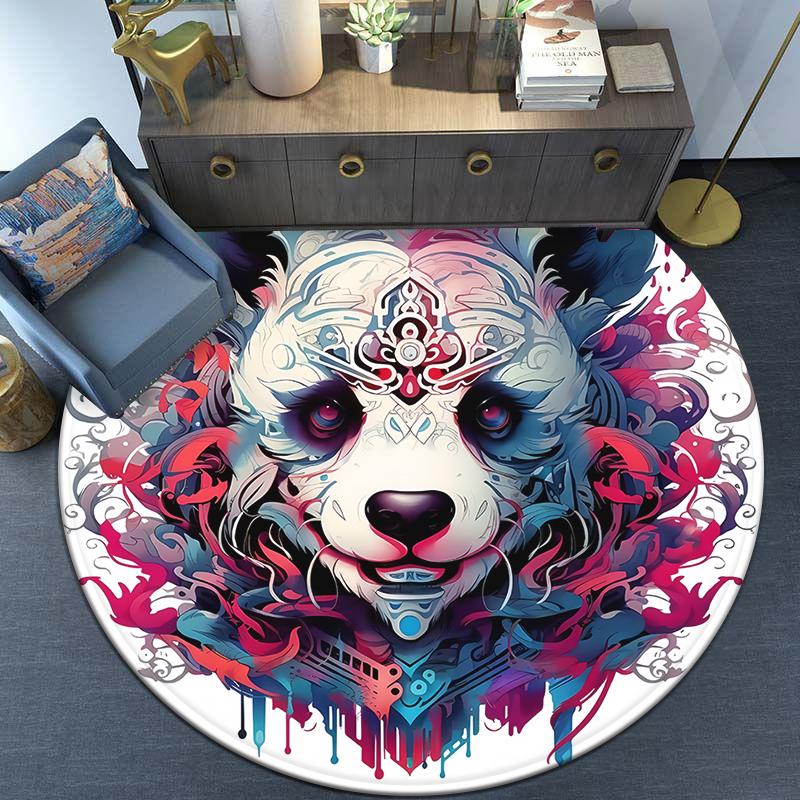 Fashionable circular carpet - washable, with bright animal print designs for kitchen, bedroom, and living room decorations