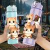 1PC Family Kitten Stack Pattern 750ml Color Plastic Sports Water Bottle Leakproof Flip Straw Lid Suitable for Sports Office Home Use
