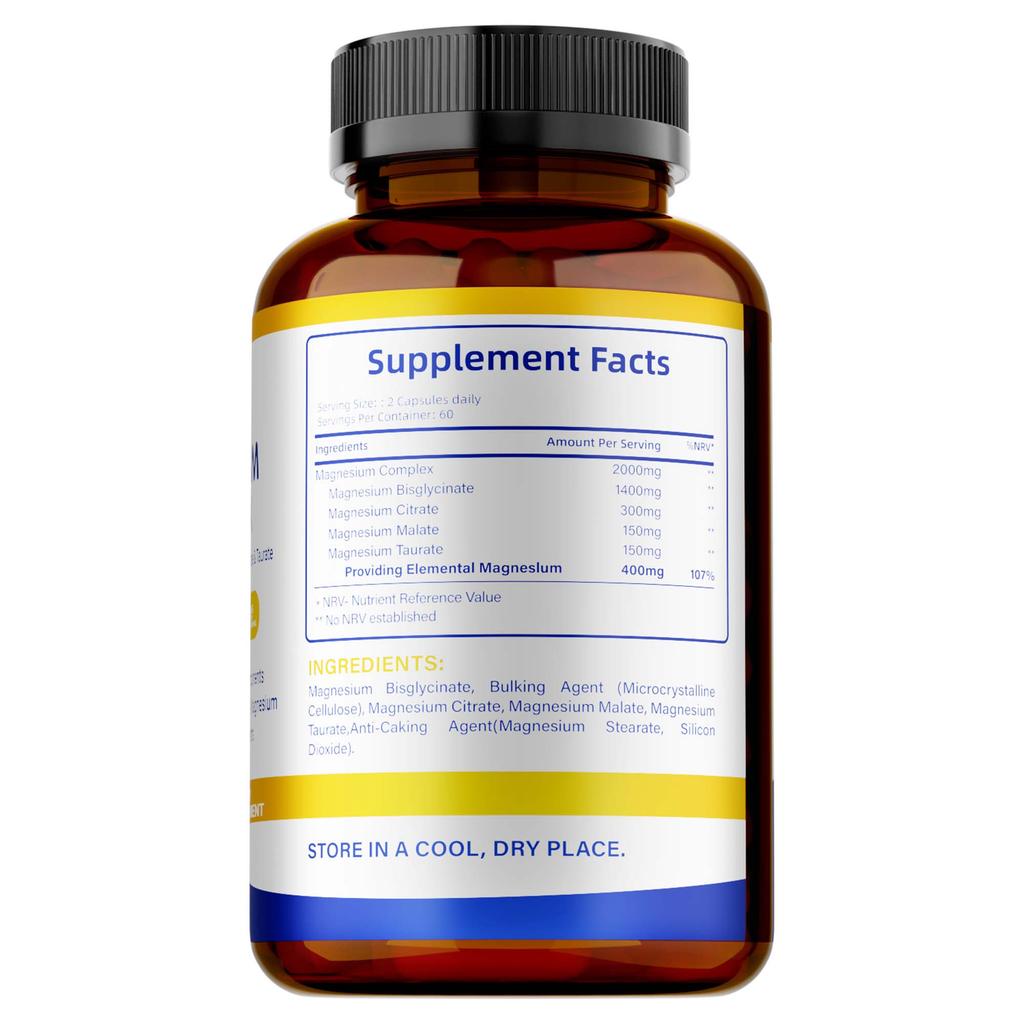 Magnesium-Glycinat-Komplex 4-in-1 - 2000 mg pro Portion, Magnesiumbisglycinat, Magnesiumcitrat, Magnesiummalat und Magnesiumtaurat