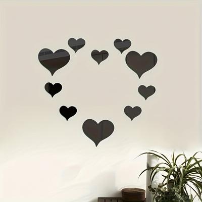 10 Stück/Set 3D Liebe Acryl Spiegel Wandaufkleber - Abnehmbare Aufkleber für Zuhause, Wohnzimmer, Badezimmer, Schlafzimmer, Türen, Fenster & Sofa-Hintergrund, Romantische Dekoration