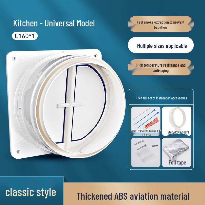 Universal Submersible Range Hood and Bathroom Flue Check Valve for Smoke Prevention
