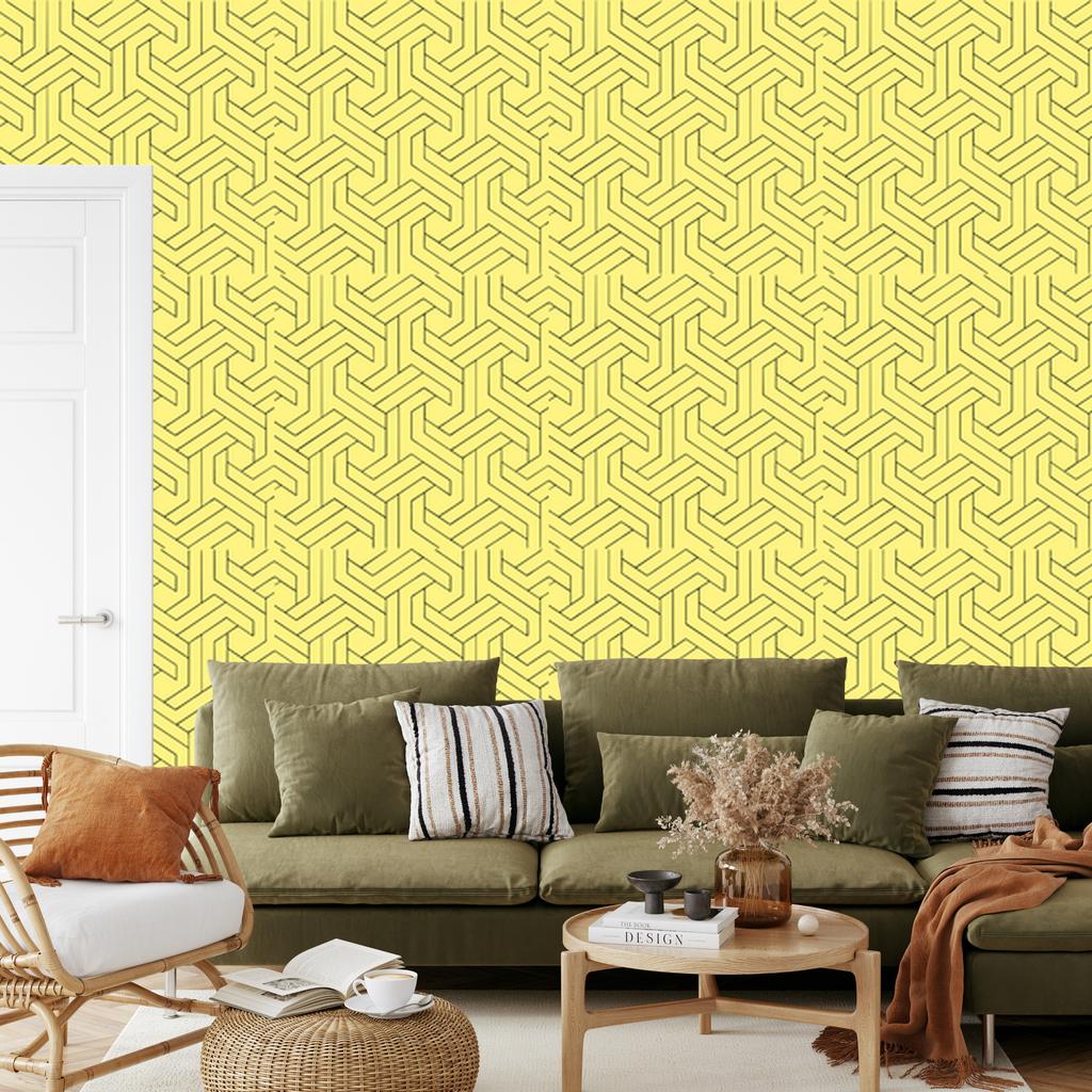 Geometric Pattern Wallpaper Cream and Yellow for Living Room and Bedroom 50x1000