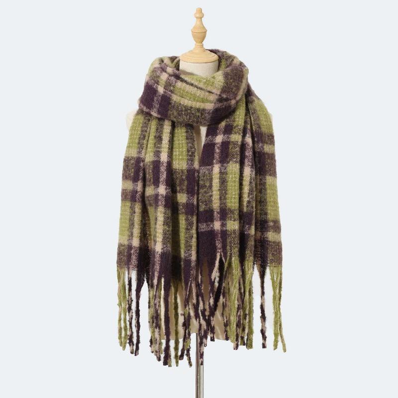 Autumn and winter new mohair plaid scarf women's thickened high-end imitation cashmere scarf atmosphere warm scarf