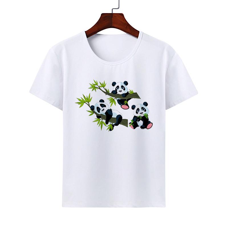 Cute Giant Panda Cartoon Tshirt for Boy Girl Summer round Neck Modal Cat Short Sleeve ParentChild Top Kids Clothing